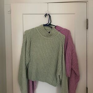 H&M Ribbed Cowl Sweaters - Green and Pink